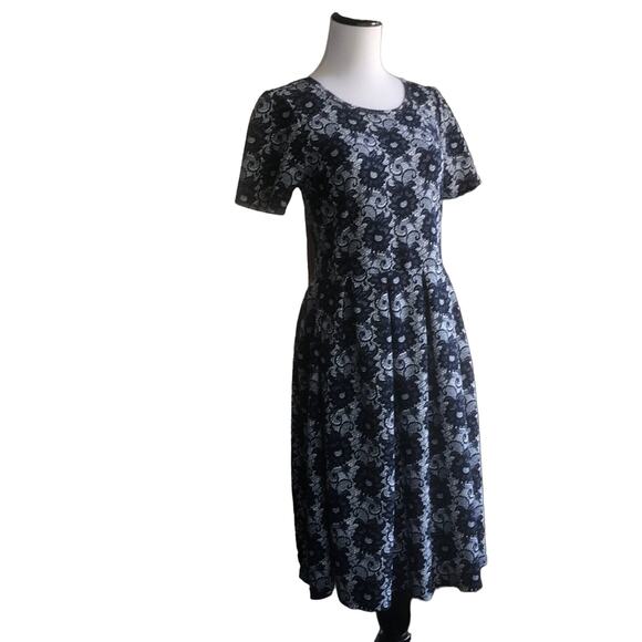 LuLaRoe Blue Floral Print Pleated Dress, Size M - Picture 1 of 6